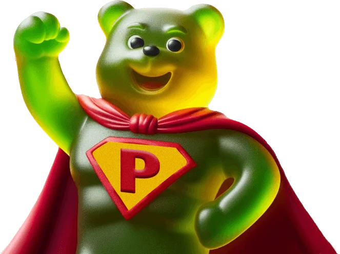 Pop the gum bear as a super hearo